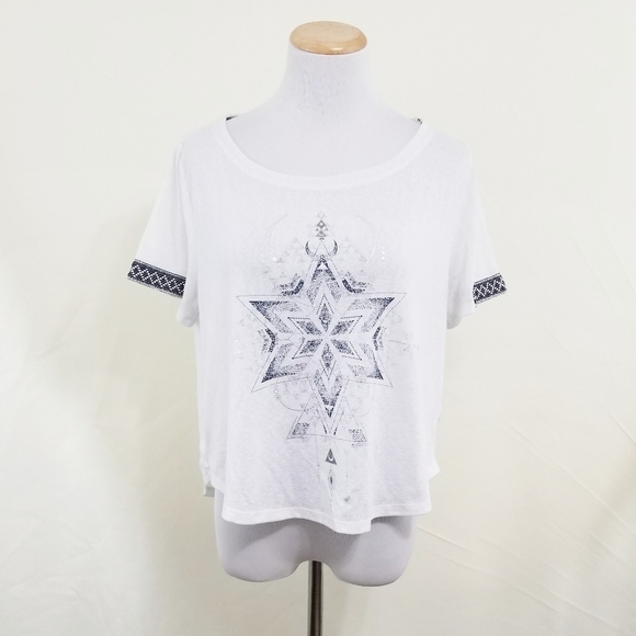 Miss Me star crop top tee metallic silver foil graphic size medium - Picture 1 of 6